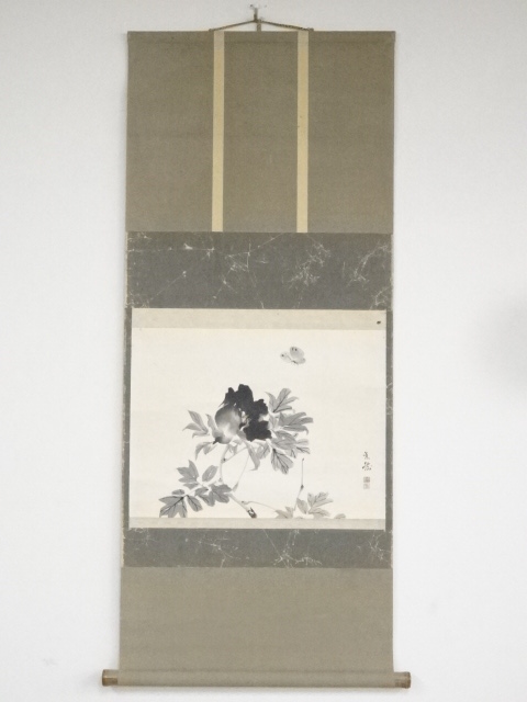 JAPANESE HANGING SCROLL / HAND PAINTED / FLOWER / BY KEIJU IMAI